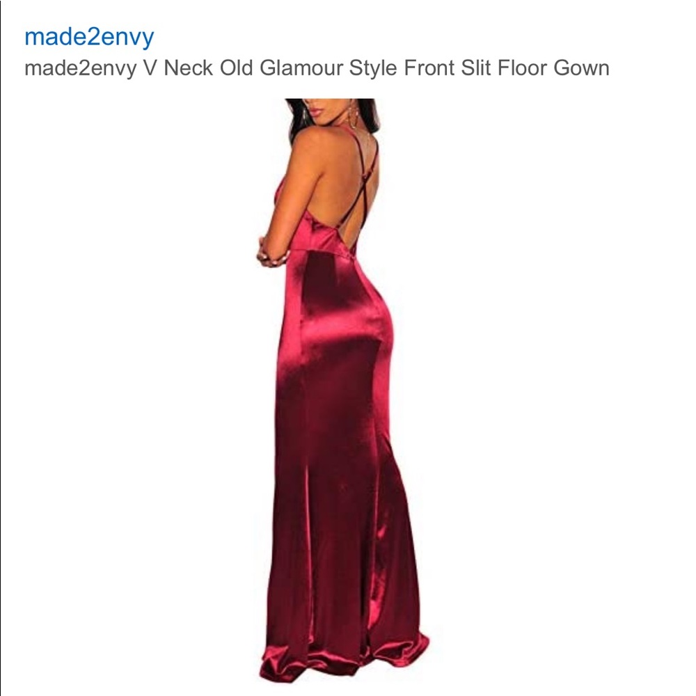 High slit floor length satin feel gown - Picture 5 of 11